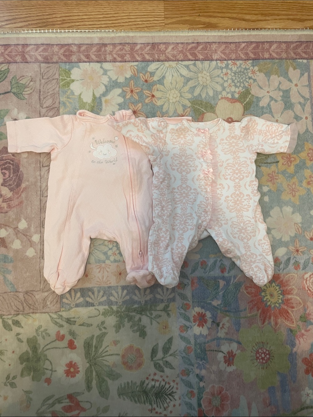 Little Me Pink & White Baby Footie Set